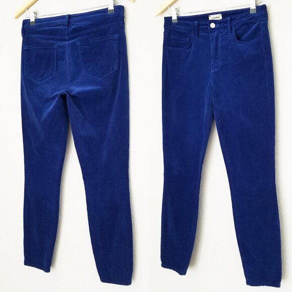L'AGENCE Margot Royal Cobalt Blue Velvet Jeans Pants 27 High Rise Stretch $235 - Picture 15 of 16